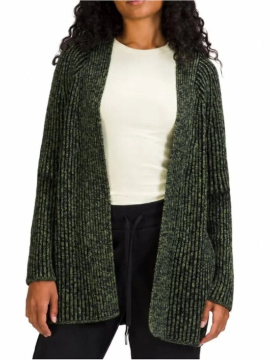 lululemon athletica Sweaters - LULULEMON Cotton-Cashmere Blend Sweater Wrap Cardigan Green Sz 6 Ribbed Knit